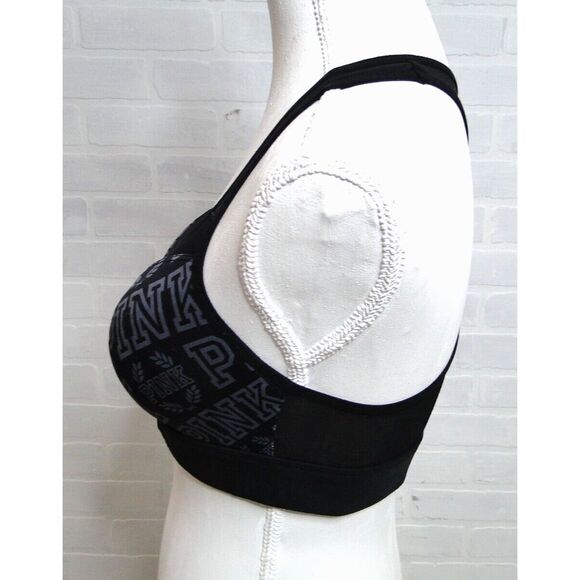 Victoria's Secret Pink Women's Ultimate  sports bra Mesh Black Silver Metallic M - Picture 2 of 5